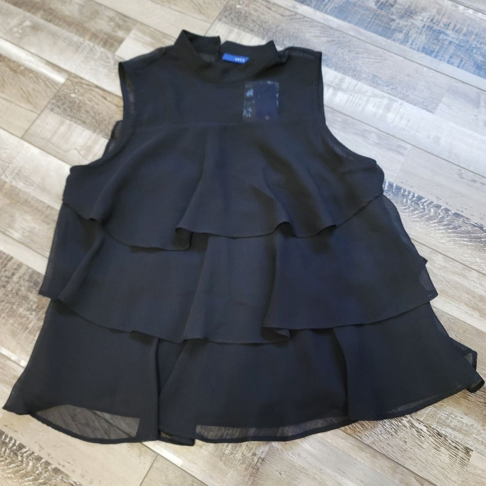 New Apt. 9 Black Sheer Tiered Ruffle Top Size XS - Picture 3 of 6